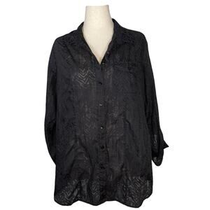 Coldwater Creek Black Sheer Button Down Roll-Sleeve Shirt    Size: XL (16)